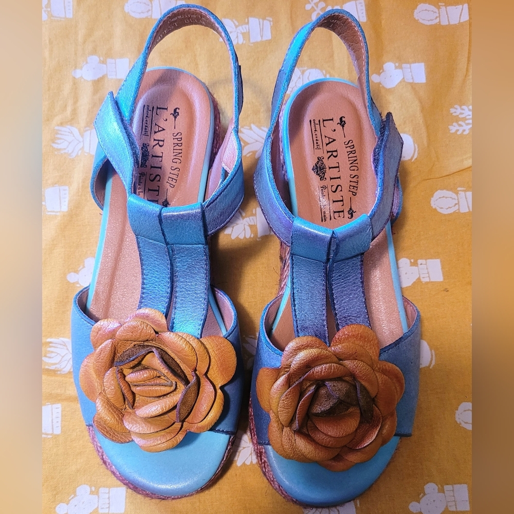 Spring Step L'Artiste Blue and Brown Sandals Size 38=7.5 (68) - Picture 2 of 15